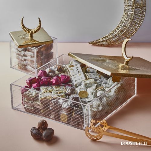 Bousheyeh Square Acrylic Ramadan Box – Mixed Chocolate, Dates & Turkish Delight