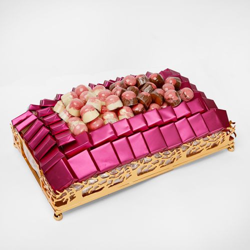 Serving Tray Gold Plated Metal, Chocolate Gift Arrangement 2000g