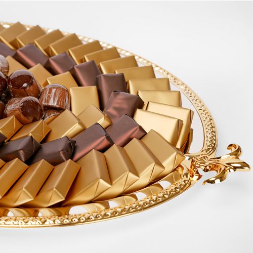 Serving Tray Gold Plated Metal, Chocolate Gift Arrangement 3000g