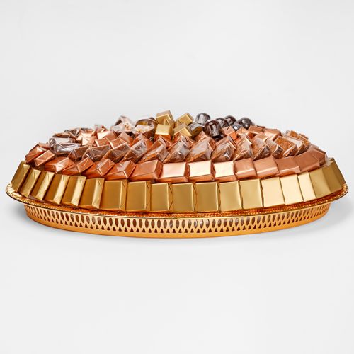 Serving Tray Gold Plated Metal, Chocolate Gift Arrangement 3250g