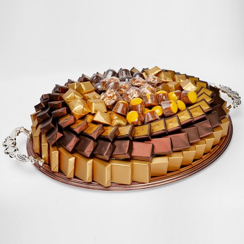 Serving Tray Silver Plated Metal, Chocolate Gift Arrangement 3500g