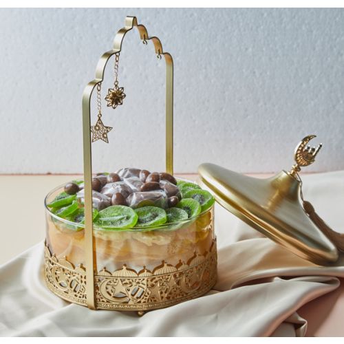 Bousheyeh Golden Glass Ramadan Basket – Dried Fruits & Dates