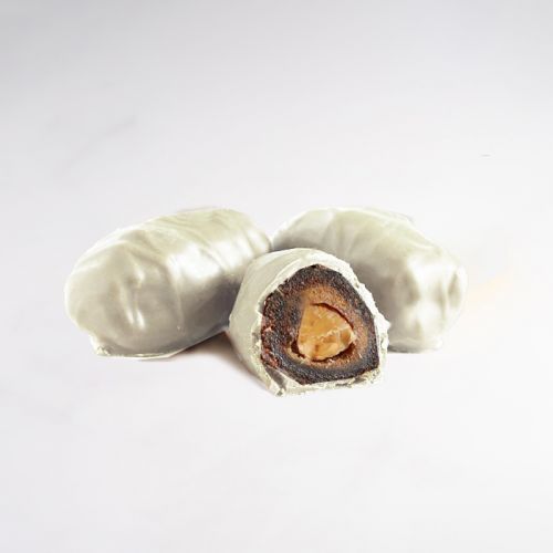 Madjool Dates stuffed with nuts covered in white chocolate